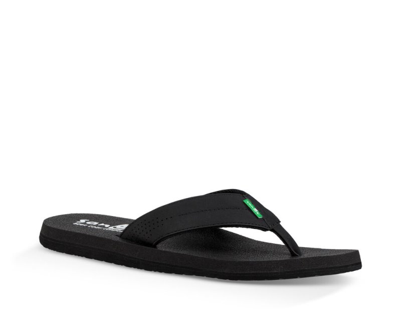 Sanuk Mens Beer Cozy Coaster Black Flip Flops | WBLAHR902